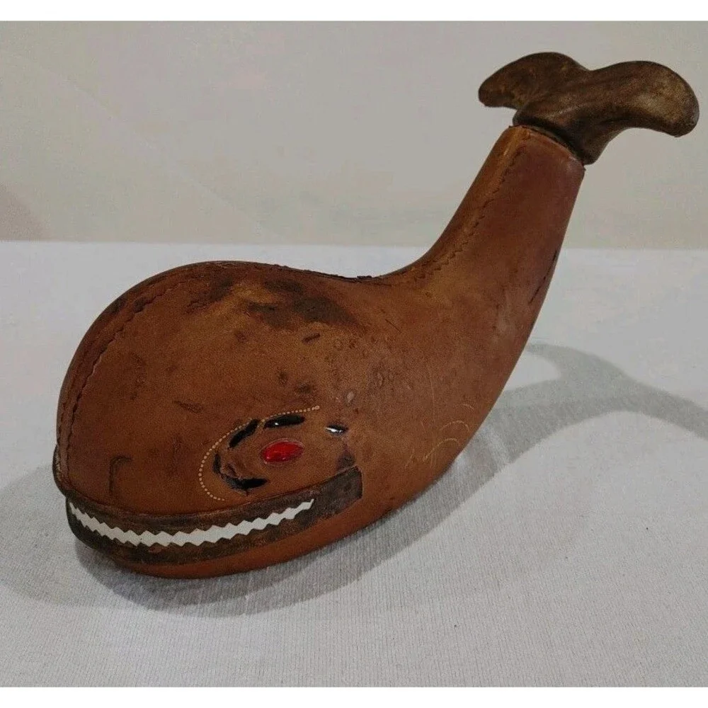 Vintage Rare Italian Leather Whale Bottle Decanter